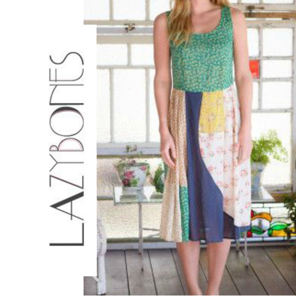 Lazybones Boho Patchwork Dress Large Euc - image 1